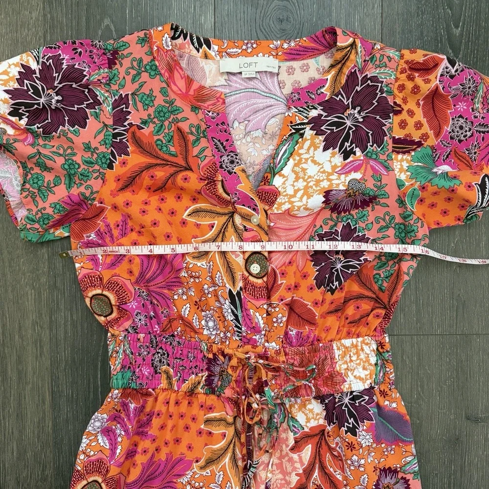 Ann Taylor Loft Dress Size S Petite Patchwork Bloom Floral Waist Tie Vacation - Picture 7 of 7